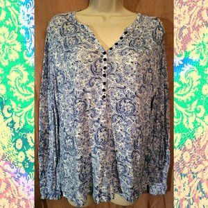 Lucky Brand Blue and White Paisley Top